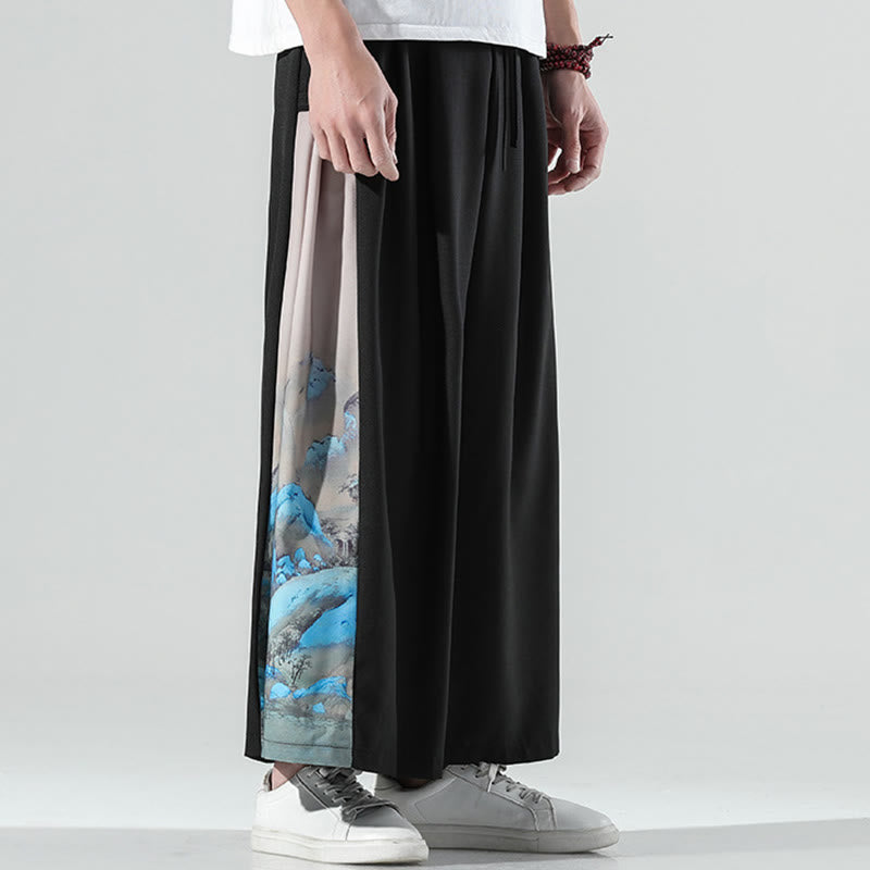 Buddha Stones Pantalones anchos para hombre con bolsillos y estampado de montañas y ríos - image 3