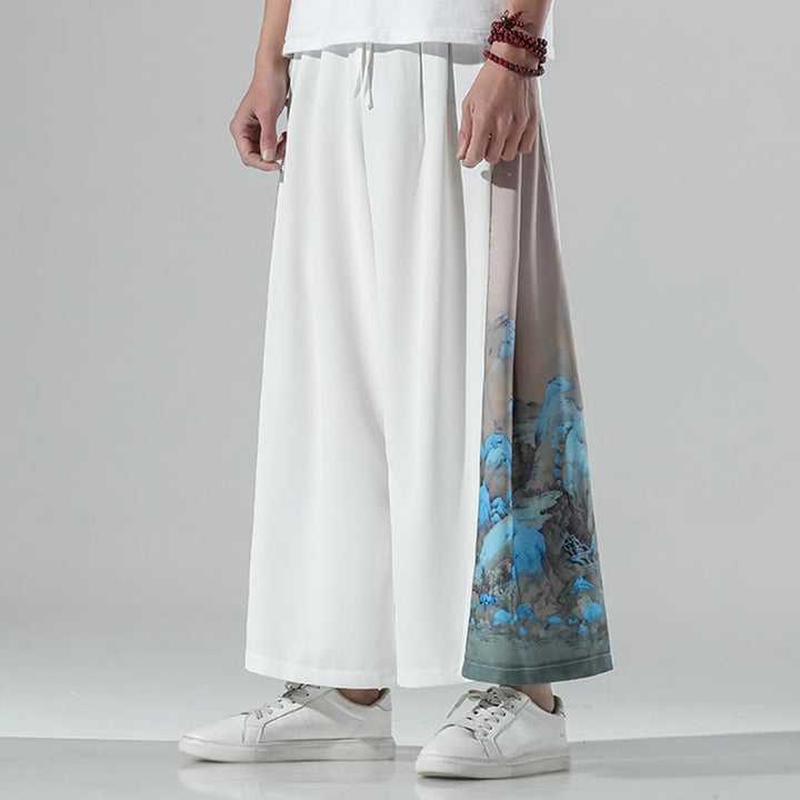 Buddha Stones Pantalones anchos para hombre con bolsillos y estampado de montañas y ríos - image 13
