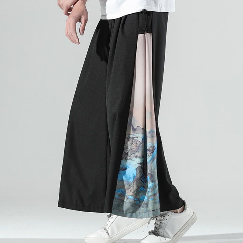 Buddha Stones Pantalones anchos para hombre con bolsillos y estampado de montañas y ríos - image 4