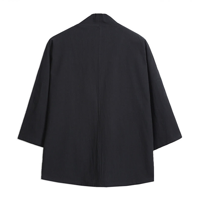 Kimono para hombre con mangas tres cuartos, bordado de grulla blanca y nubes auspiciosas con Buddha Stones - image 3