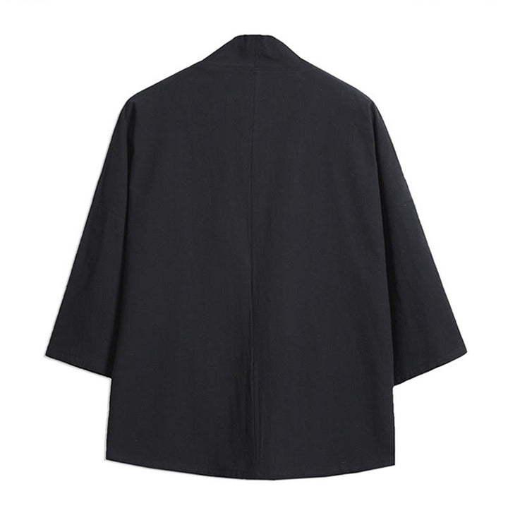 Kimono para hombre con mangas tres cuartos, bordado de grulla blanca y nubes auspiciosas con Buddha Stones - image 3