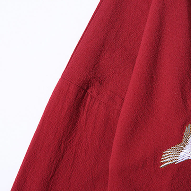 Kimono para hombre con mangas tres cuartos, bordado de grulla blanca y nubes auspiciosas con Buddha Stones - image 8