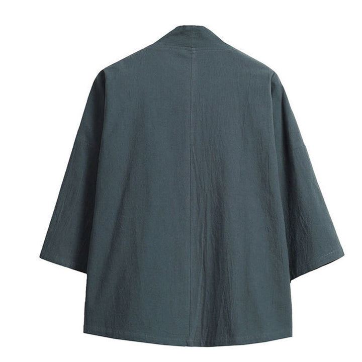 Kimono para hombre con mangas tres cuartos, bordado de grulla blanca y nubes auspiciosas con Buddha Stones - image 14