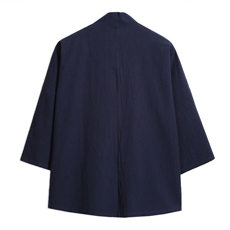 Kimono para hombre con mangas tres cuartos, bordado de grulla blanca y nubes auspiciosas con Buddha Stones - image 1