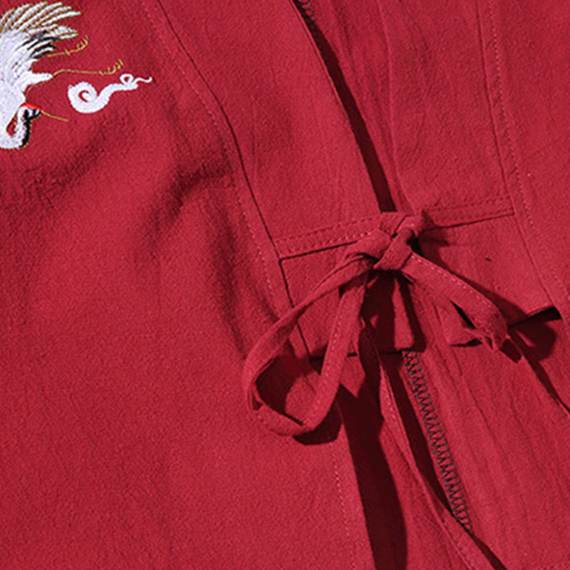 Kimono para hombre con mangas tres cuartos, bordado de grulla blanca y nubes auspiciosas con Buddha Stones - image 10