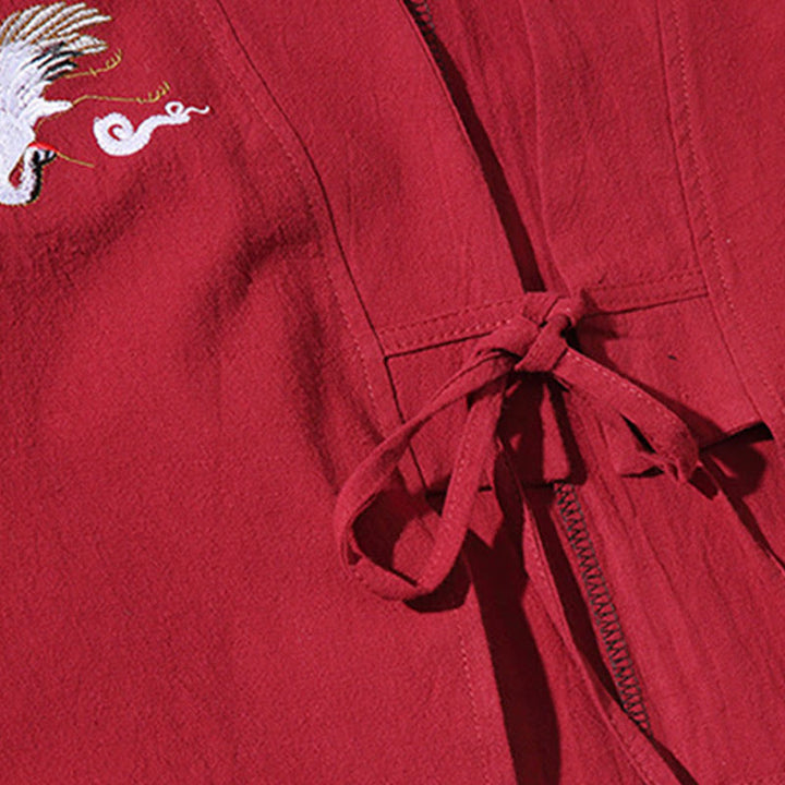 Kimono para hombre con mangas tres cuartos, bordado de grulla blanca y nubes auspiciosas con Buddha Stones - image 10