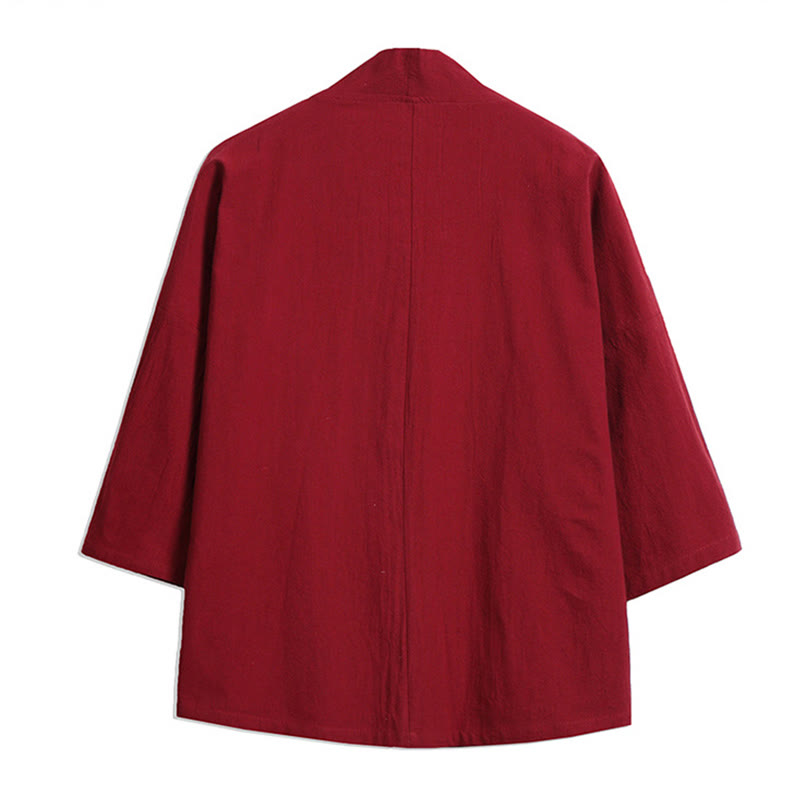 Kimono para hombre con mangas tres cuartos, bordado de grulla blanca y nubes auspiciosas con Buddha Stones - image 5