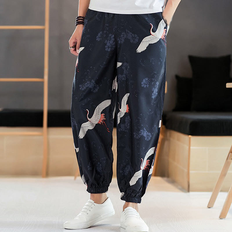 Pantalones harén para hombre con diseño de grullas de Buddha Stones y nubes auspiciosas con bolsillos - Azul acero - US/UK/AU46, EU56 (5XL) - image 0