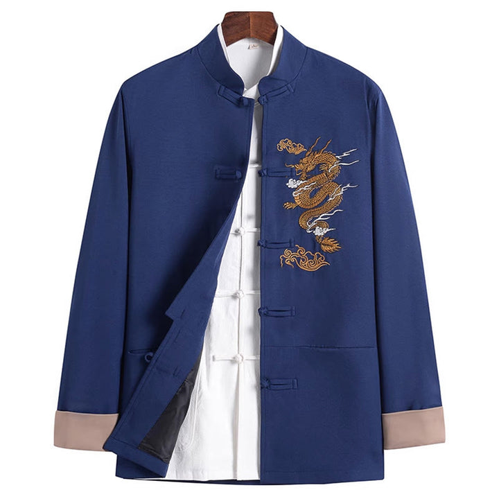Chaqueta de manga larga para hombre con diseño de rana dragón y botones bordados con Buddha Stones - Azul acero - US/UK/AU44, EU54 (4XL) - image 14