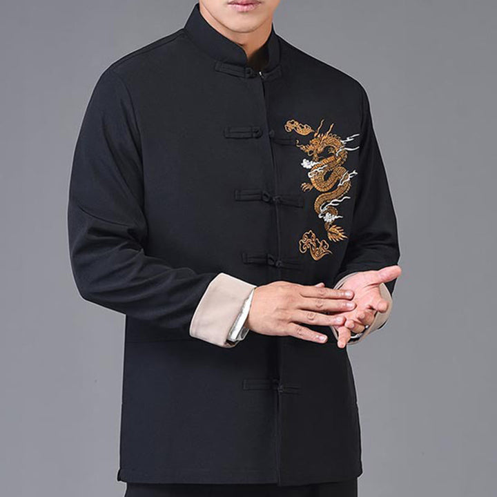 Chaqueta de manga larga para hombre con diseño de rana dragón y botones bordados con Buddha Stones - image 13