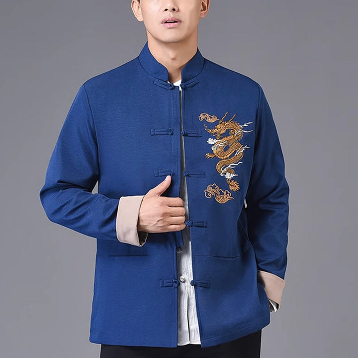 Chaqueta de manga larga para hombre con diseño de rana dragón y botones bordados con Buddha Stones - image 17