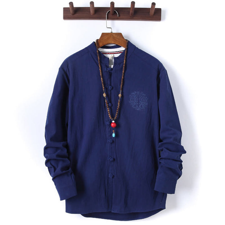 Conjunto de 2 piezas de camisa y pantalón de algodón de manga larga con botones de rana y bolsillos para hombre de Buddha Stones - image 20