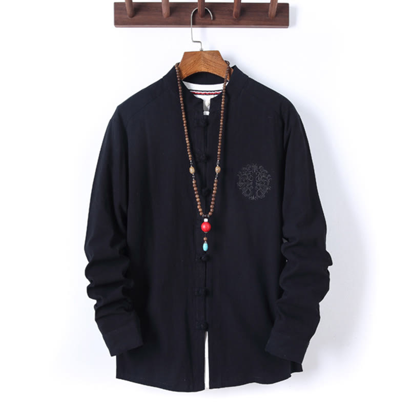 Conjunto de 2 piezas de camisa y pantalón de algodón de manga larga con botones de rana y bolsillos para hombre de Buddha Stones - image 1