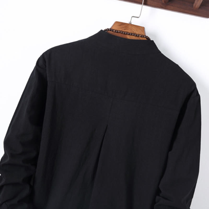Conjunto de 2 piezas de camisa y pantalón de algodón de manga larga con botones de rana y bolsillos para hombre de Buddha Stones - image 4