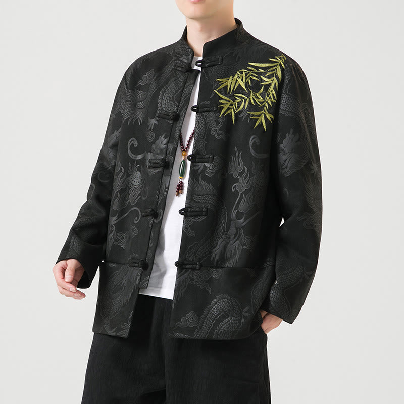Chaqueta de manga larga para hombre con diseño de rana dragón de bambú y Buddha Stones - Negro - US/UK/AU46, EU56 (5XL) - image 0