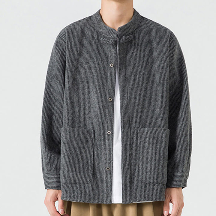 Chaqueta de pana de algodón de manga larga para hombre con botones de rana, color liso y bolsillos, de Buddha Stones - Negro - US/UK/AU48，EU58(5XL) - image 10
