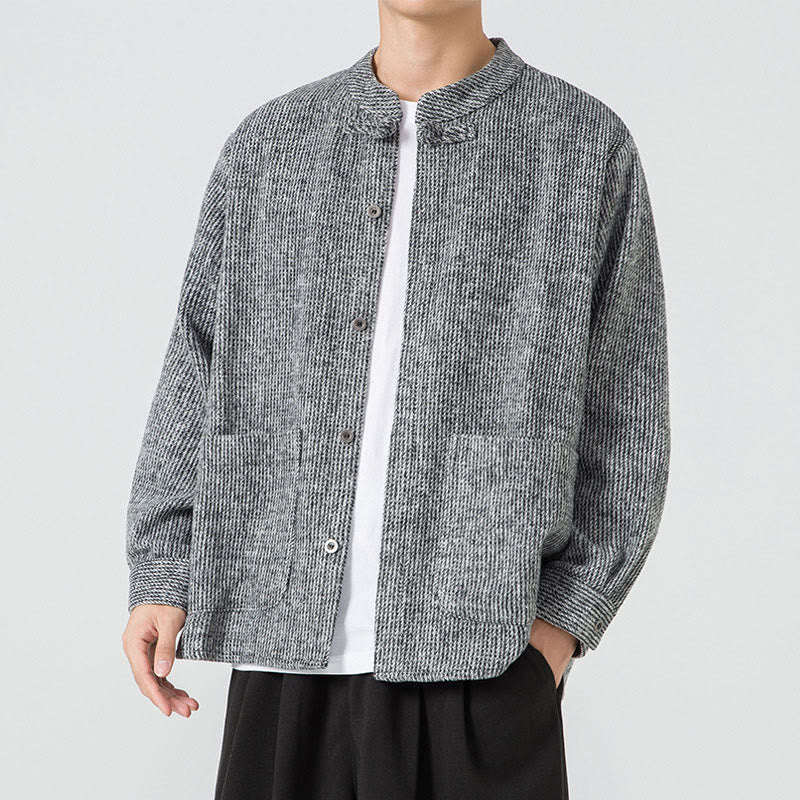 Chaqueta de pana de algodón de manga larga para hombre con botones de rana, color liso y bolsillos, de Buddha Stones - image 28