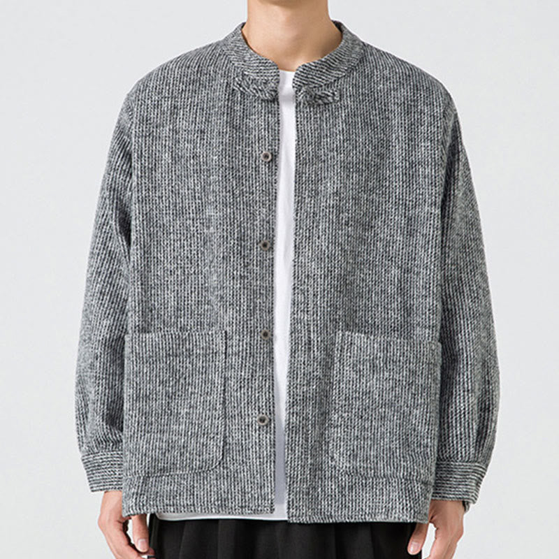 Chaqueta de pana de algodón de manga larga para hombre con botones de rana, color liso y bolsillos, de Buddha Stones - Gris - US/UK/AU48，EU58(5XL) - image 22
