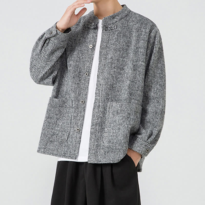 Chaqueta de pana de algodón de manga larga para hombre con botones de rana, color liso y bolsillos, de Buddha Stones - image 27