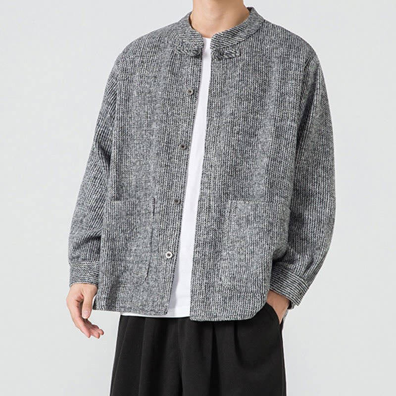 Chaqueta de pana de algodón de manga larga para hombre con botones de rana, color liso y bolsillos, de Buddha Stones - image 24