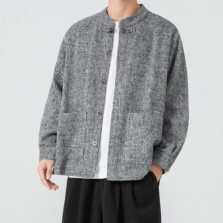 Chaqueta de pana de algodón de manga larga para hombre con botones de rana, color liso y bolsillos, de Buddha Stones - image 24