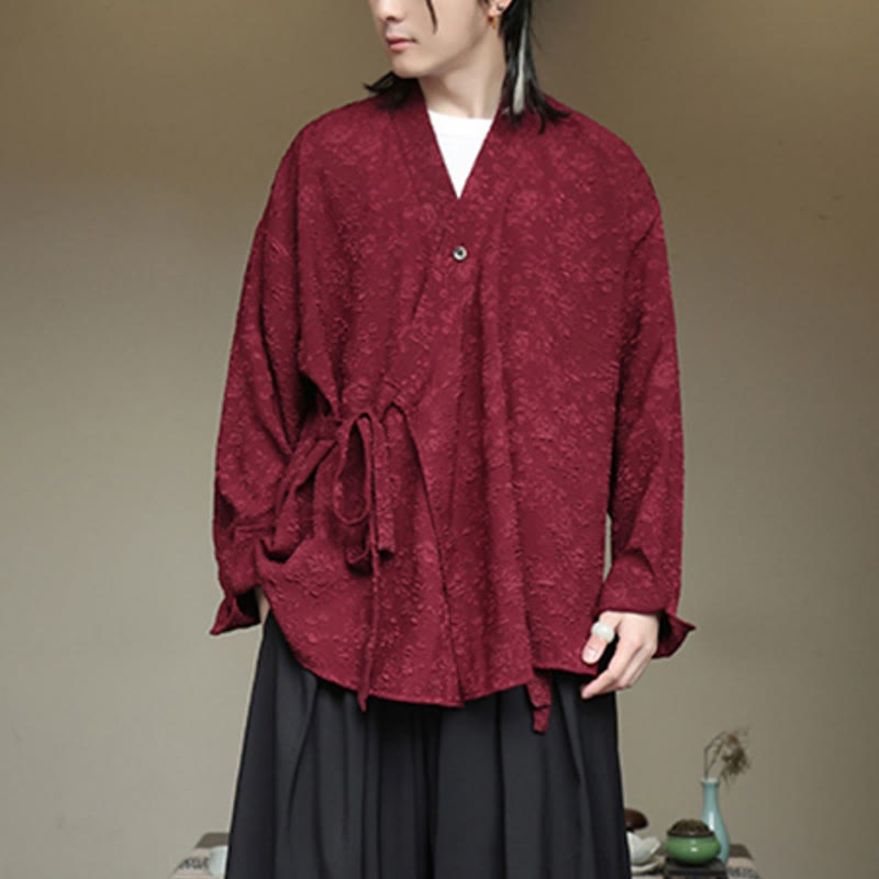 Camisa de manga larga con cordones y cuello en V floral para hombre con estampado de Buddha Stones - image 16
