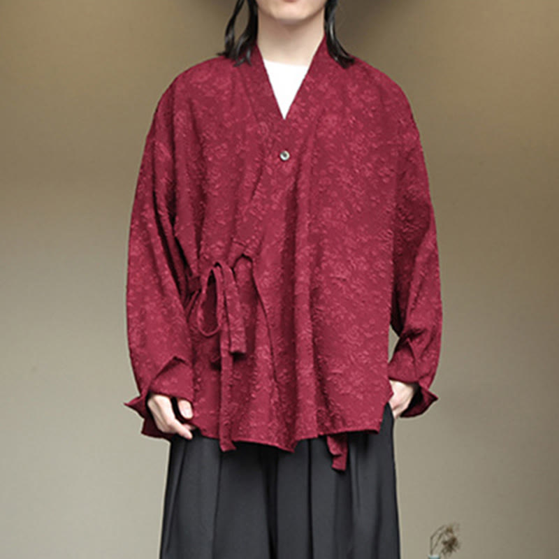 Camisa de manga larga con cordones y cuello en V floral para hombre con estampado de Buddha Stones - image 17