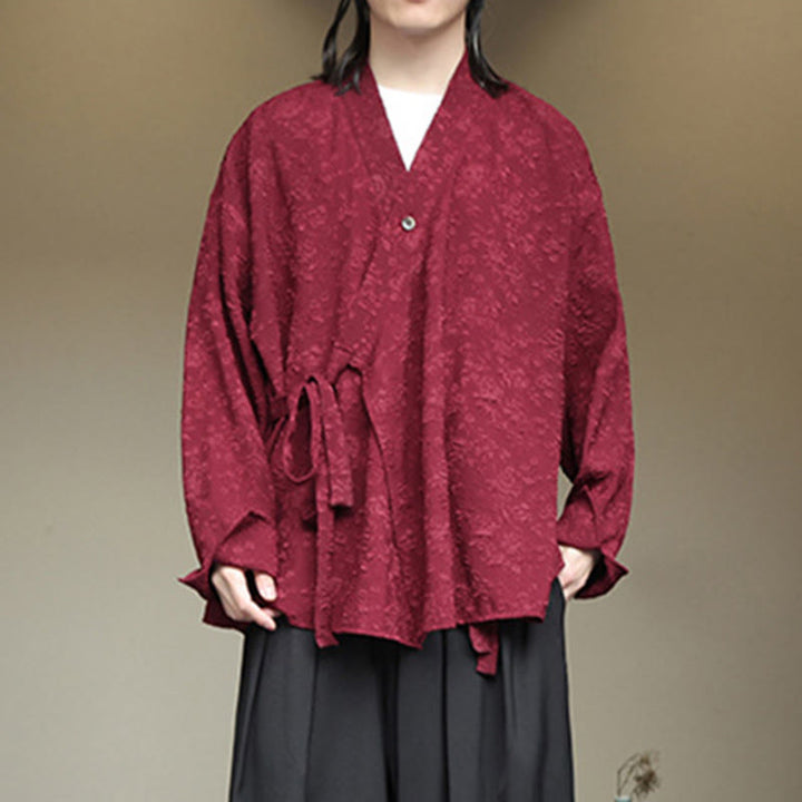 Camisa de manga larga con cordones y cuello en V floral para hombre con estampado de Buddha Stones - image 17