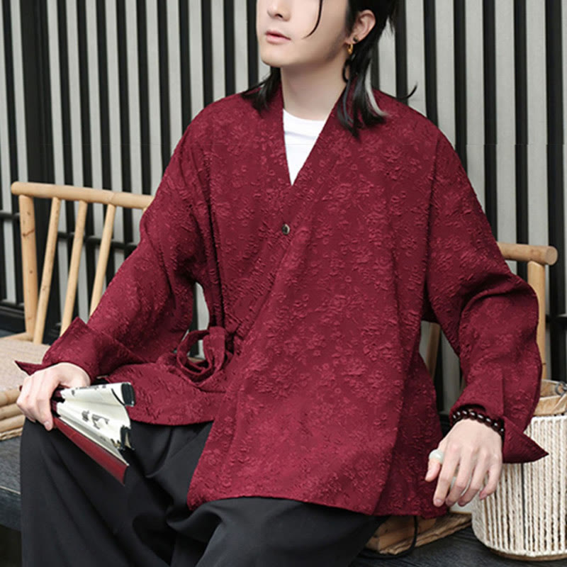 Camisa de manga larga con cordones y cuello en V floral para hombre con estampado de Buddha Stones - image 11