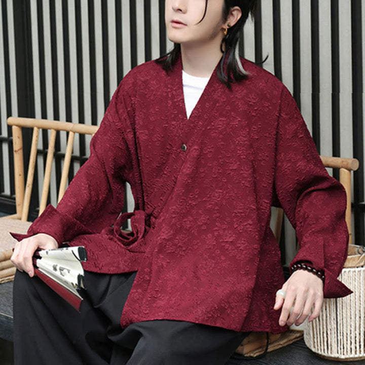 Camisa de manga larga con cordones y cuello en V floral para hombre con estampado de Buddha Stones - image 11