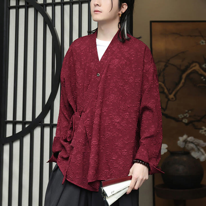 Camisa de manga larga con cordones y cuello en V floral para hombre con estampado de Buddha Stones - image 12
