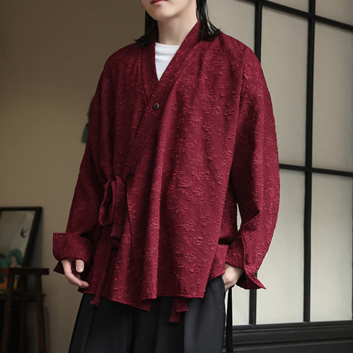 Camisa de manga larga con cordones y cuello en V floral para hombre con estampado de Buddha Stones - image 14