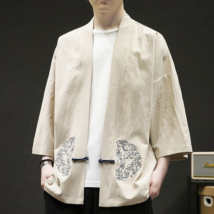 Chaqueta tipo kimono de algodón para hombre, de manga larga, con diseño de Buddha Stones y nubes auspiciosas. - image 3