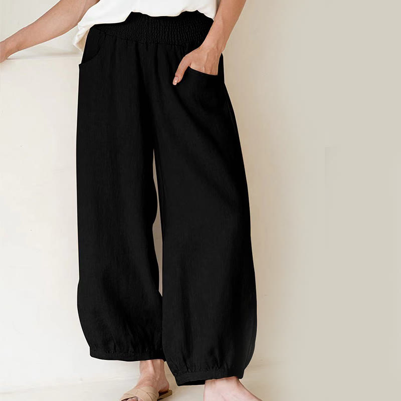 Pantalones harem de algodón liso para mujer con estampado de Buddha Stones y bolsillos. - Negro - US16，UK/AU20，EU48 (3XL) - image 2