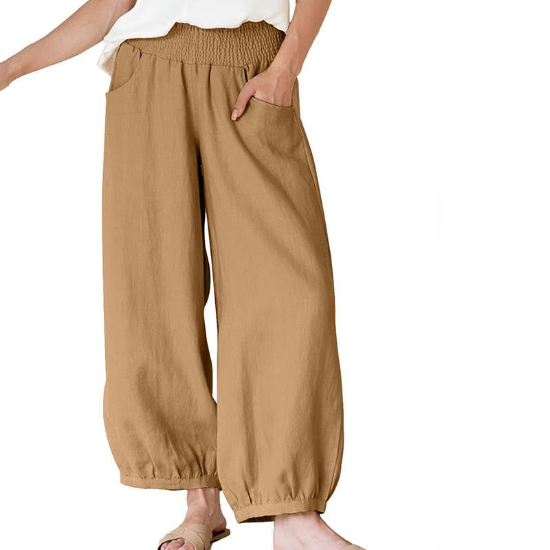 Pantalones harén para mujer con bolsillos y diseño de Buddha Stones en color liso - SandyBrown - US12, UK/AU16, EU44 (2XL) - image 10