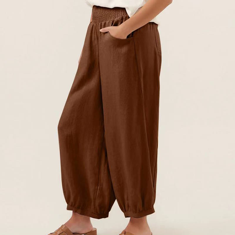 Pantalones harén para mujer con bolsillos y diseño de Buddha Stones en color liso - image 7