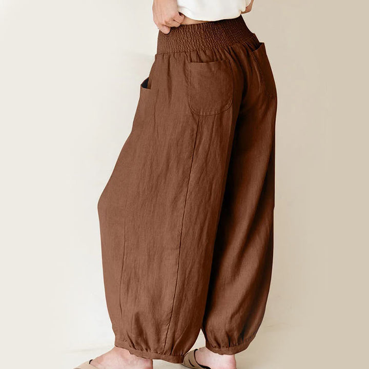 Pantalones harén para mujer con bolsillos y diseño de Buddha Stones en color liso - image 8