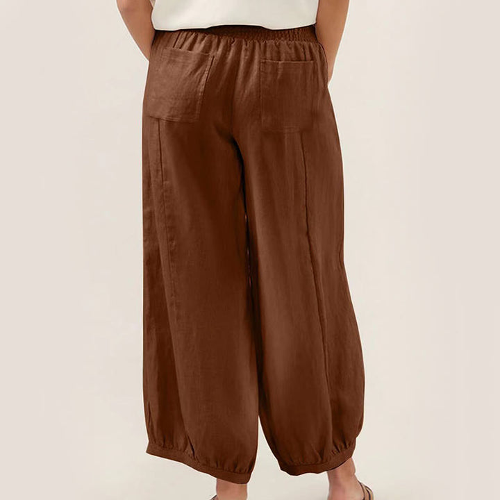 Pantalones harén para mujer con bolsillos y diseño de Buddha Stones en color liso - image 9