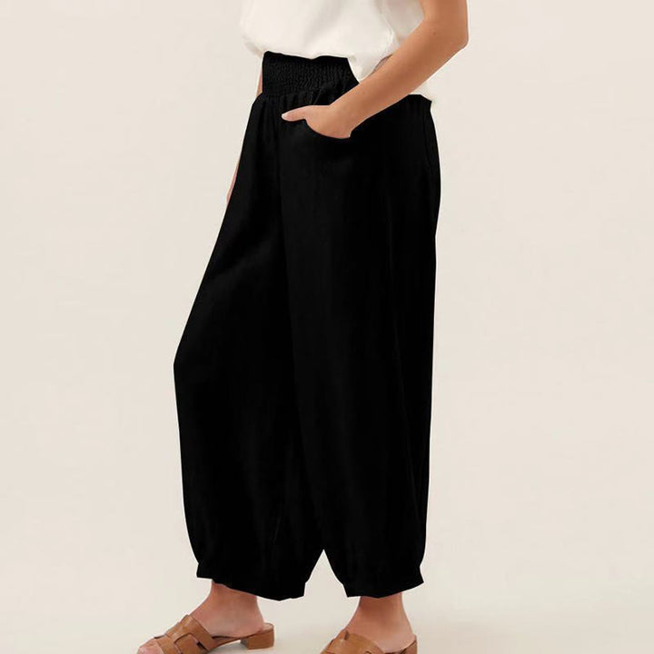 Pantalones harén para mujer con bolsillos y diseño de Buddha Stones en color liso - image 3