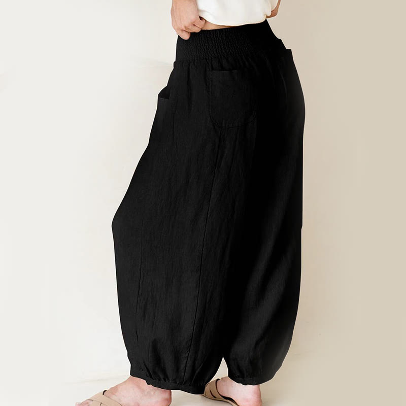 Pantalones harem de algodón liso para mujer con estampado de Buddha Stones y bolsillos. - image 4