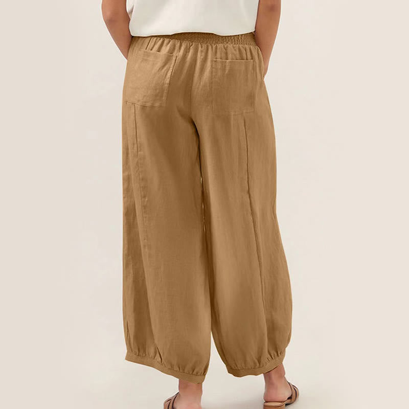 Pantalones harén para mujer con bolsillos y diseño de Buddha Stones en color liso - image 13