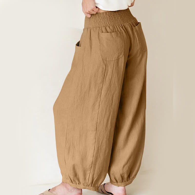 Pantalones harén para mujer con bolsillos y diseño de Buddha Stones en color liso - image 12