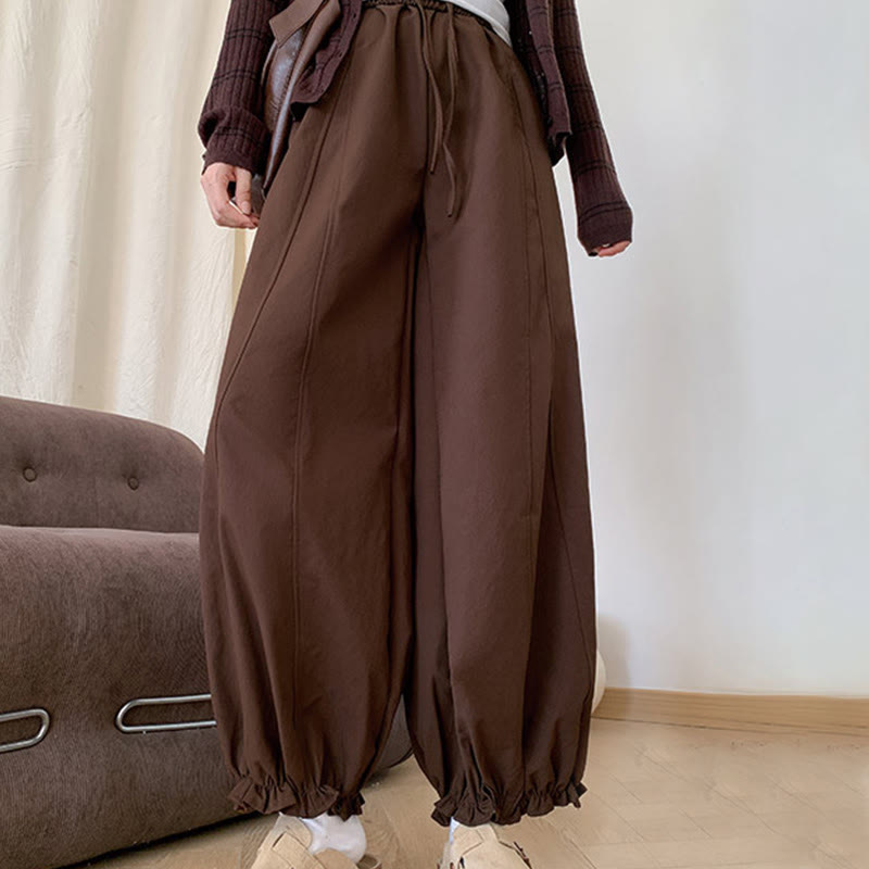 Pantalones de mujer con cordón y bolsillos en color liso con Buddha Stones - Tierra de siena - US6，UK/AU10，EU38 (XL) - image 0
