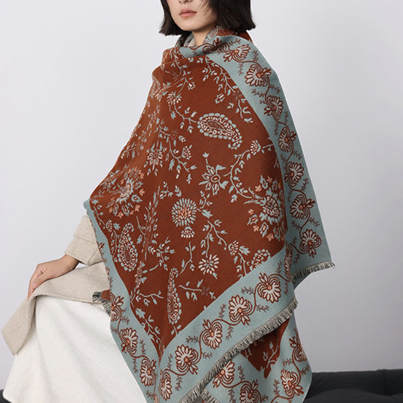 Bufanda chal suave con estampado de flores de cachemira de invierno y Buddha Stones - Chocolate - 185x65cm - image 0
