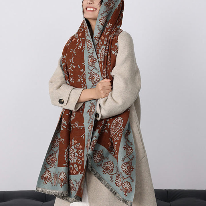 Bufanda chal suave con estampado de flores de cachemira de invierno y Buddha Stones - image 5