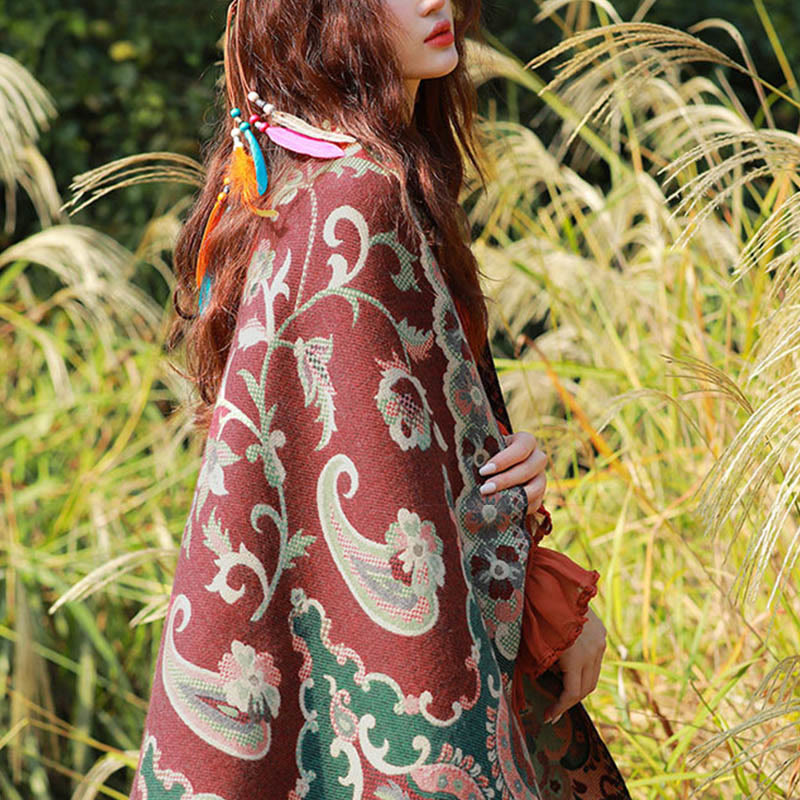 Bufanda chal térmica suave con borlas y estampado étnico de cachemira y plantas de jacquard con Buddha Stones - image 4