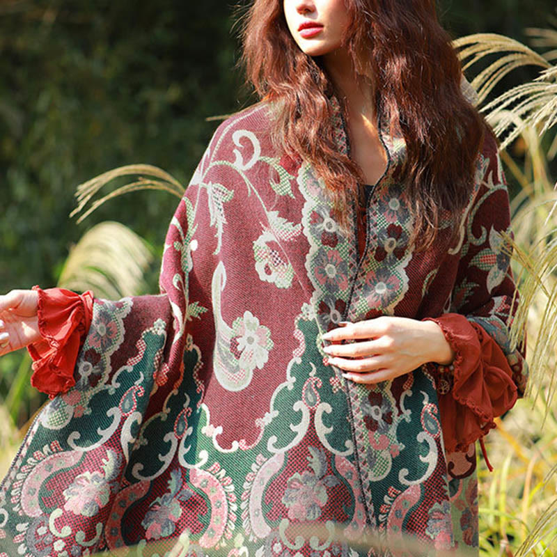 Bufanda chal térmica suave con borlas y estampado étnico de cachemira y plantas de jacquard con Buddha Stones - image 5