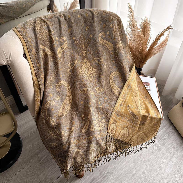 Bufanda/chal con borlas y estampado floral paisley de Buddha Stones para primavera - vara de oro - 195*70cm - image 12