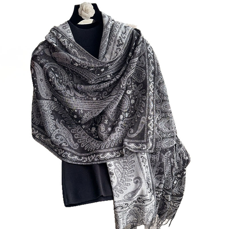 Bufanda/chal con borlas y estampado floral paisley de Buddha Stones para primavera - image 11