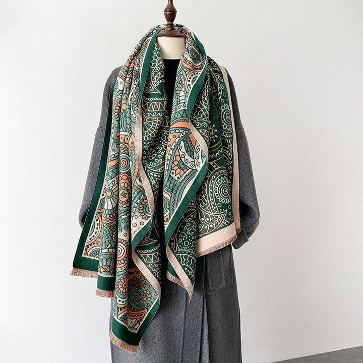 Bufanda chal suave con borlas y estampado geométrico de cachemira de estilo étnico invernal con Buddha Stones - image 7